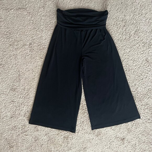 Black Wide Leg Culottes w/Fold-Down Waist – Stretchy/Pull-on/Ankle Length – Sz S - Picture 8 of 13